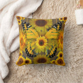 黄色いマダラチョウ及びヒマワリの芸術 クッション (ブランケット)
