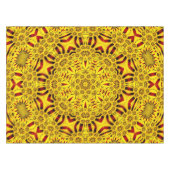 黄色いマリーゴールド及び赤いヴィンテージの万華鏡のように千変万化するパターン テーブルクロス (正面(横))