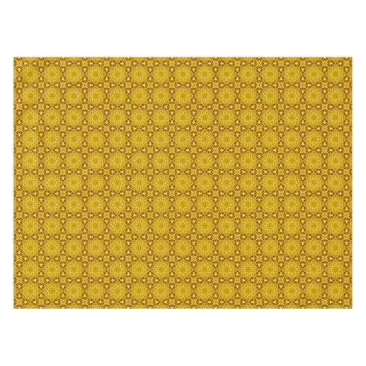 黄色いマリーゴールド及び赤いヴィンテージの万華鏡のように千変万化するパターン テーブルクロス (正面(横))