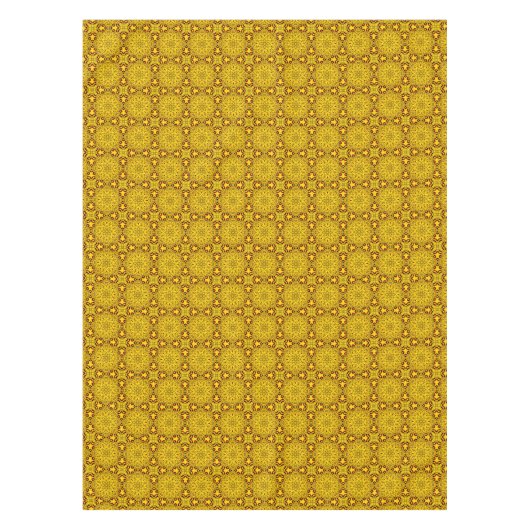 黄色いマリーゴールド及び赤いヴィンテージの万華鏡のように千変万化するパターン テーブルクロス (正面)