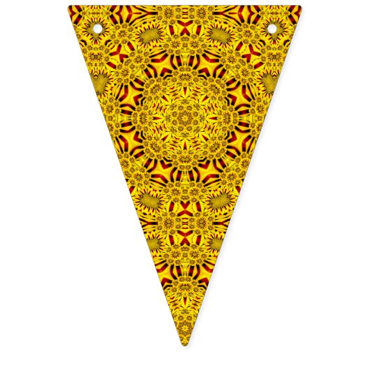 黄色いマリーゴールド及び赤いヴィンテージの万華鏡のように千変万化するパターン バンティングフラッグ (第3の旗)