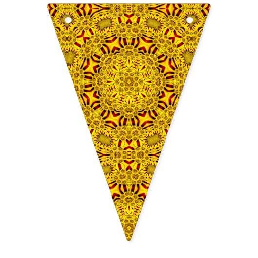黄色いマリーゴールド及び赤いヴィンテージの万華鏡のように千変万化するパターン バンティングフラッグ (第2の旗)