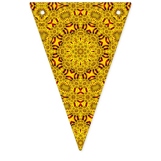 黄色いマリーゴールド及び赤いヴィンテージの万華鏡のように千変万化するパターン バンティングフラッグ (第1の旗)