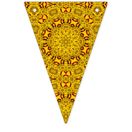 黄色いマリーゴールド及び赤いヴィンテージの万華鏡のように千変万化するパターン バンティングフラッグ