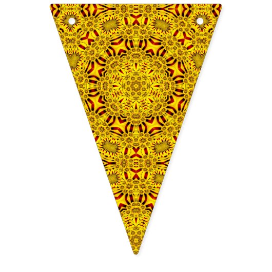 黄色いマリーゴールド及び赤いヴィンテージの万華鏡のように千変万化するパターン バンティングフラッグ (第16の旗)