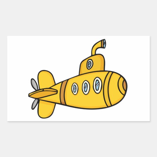 黄色いマンガの潜水艦 長方形シール (正面)