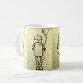 黄色いメモ帳のロボットスケッチのマグ コーヒーマグカップ (正面左)