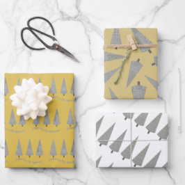 黄色いメリークリスマス千鳥格子のの木のパターン ラッピングペーパーシート