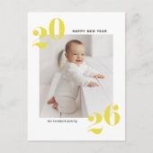 黄色いモダンタイポグラフィ、2022年新年の写真 シーズンポストカード (正面)