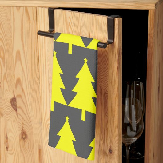 黄色いモミのクリスマスツリーパターン キッチンタオル (三つ折り)