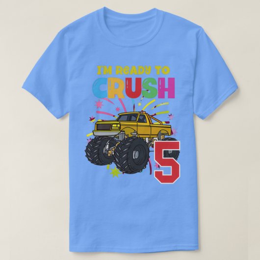 黄色いモンスタートラックは私のジャムの5歳の誕生日読だ Tシャツ (デザイン正面)