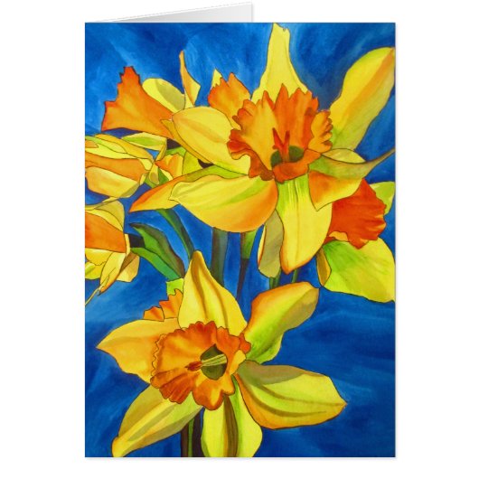 黄色いラッパスイセンのスイセンによっては水彩画の芸術が開花します (正面)