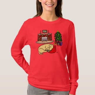 黄色いラブラドル・レトリーバー犬のクリスマスのワイシャツ Tシャツ