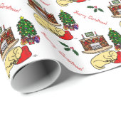 黄色いラブラドル・レトリーバー犬のクリスマス ラッピングペーパー (ロールコーナー)