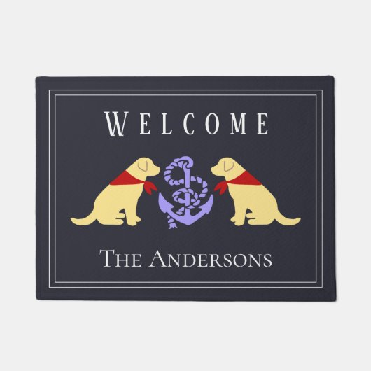 黄色いラブラドールおよびいかりの航海のな玄関マット ドアマット (正面)