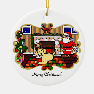 黄色いラブラドールおよびサンタのクリスマスの漫画 セラミックオーナメント
