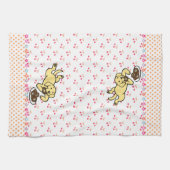 黄色いラブラドールおよびドーナツ キッチンタオル (横)