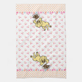 黄色いラブラドールおよびドーナツ キッチンタオル (縦)