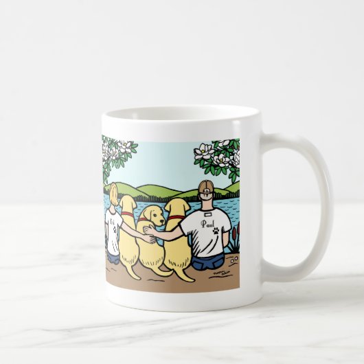 黄色いラブラドールおよび親ポートレート コーヒーマグカップ (右)