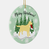 黄色いラブラドールのクリスマスの常緑樹の雪片 セラミックオーナメント (右)