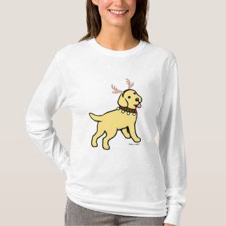 黄色いラブラドールのクリスマスの(雄ジカの)枝角 Tシャツ