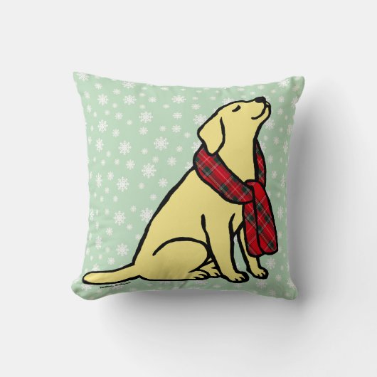 黄色いラブラドールのタータンチェックのスカーフ2 クッション (正面)