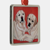 黄色いラブラドールのデュオの絵画 メタルオーナメント (右)