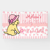 黄色いラブラドールのピンクの女の子のベビーシャワーの旗 横断幕 (横)