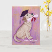 黄色いラブラドールの卒業の子犬の学校 カード (黄色い花)