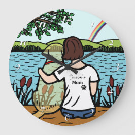 黄色いラブラドールの天使およびお母さんの時計 ラージ壁時計