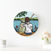 黄色いラブラドールの天使およびお母さんの時計 ラージ壁時計 (ホーム)