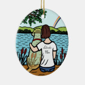 黄色いラブラドールの天使およびお母さん1 セラミックオーナメント (右)