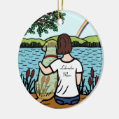 黄色いラブラドールの天使およびお母さん1 セラミックオーナメント (左)