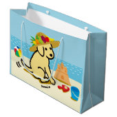 黄色いラブラドールの子犬の麦わら帽子の漫画 ラージペーパーバッグ (正面アングル)