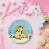 黄色いラブラドールの子犬の麦わら帽子の誕生日 ペーパープレート (パーティー)