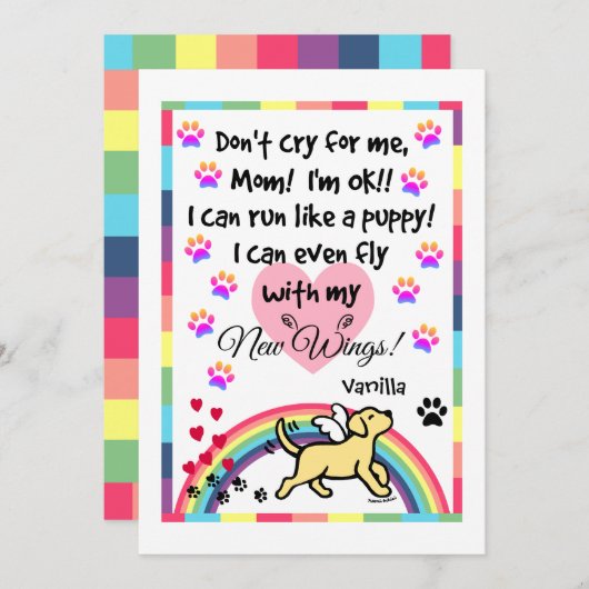 黄色いラブラドールの小走りに走る記念カード プログラム (正面/裏面)