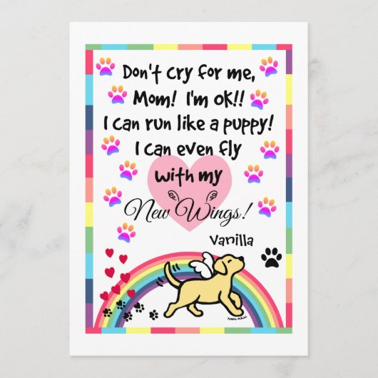 黄色いラブラドールの小走りに走る記念カード プログラム (正面)