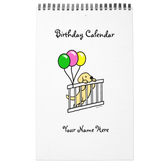 黄色いラブラドールの漫画の誕生日のカレンダー カレンダー (カバー)