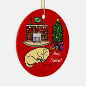 黄色いラブラドールの睡眠のクリスマスの漫画 セラミックオーナメント (右)