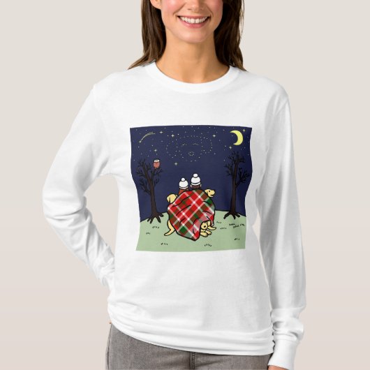 黄色いラブラドール家族および星明かりの空 Tシャツ (正面)