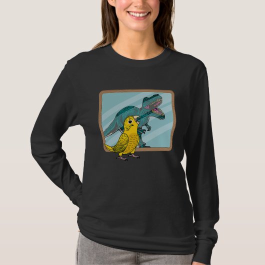 黄色いルチノーのセキセイインコの反射 I オウムとレックス Tシャツ (正面)