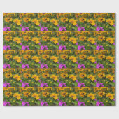 黄色いルデベキアの花ピンクのフロックスとビー ラッピングペーパー (フラット)