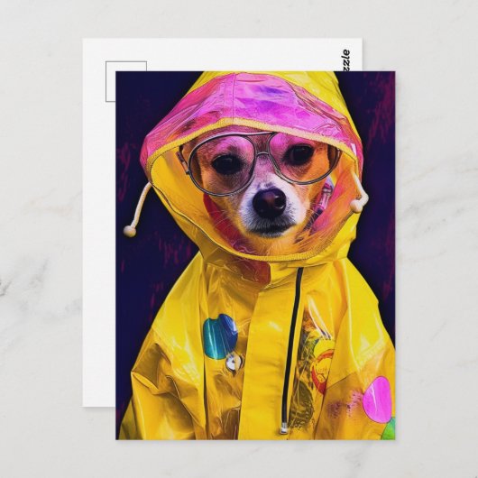 黄色いレインコートを着たかわいい犬 ポストカード (正面/裏面)