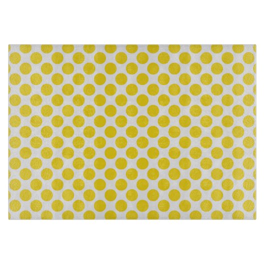 黄色いレトロのカラフルでモダンな水玉模様 カッティングボード (正面)