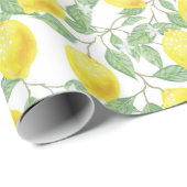 黄色いレモンおよびセージグリーンのつる植物のギフト用包装紙 ラッピングペーパー (ロールコーナー)
