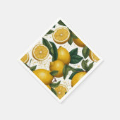 黄色いレモンとレモン色のシームレスパターン スタンダードカクテルナプキン (角)