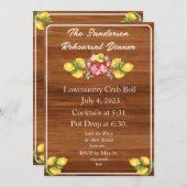 黄色いレモンと赤いカニの木の板 低地の招待状 招待状 (正面/裏面)