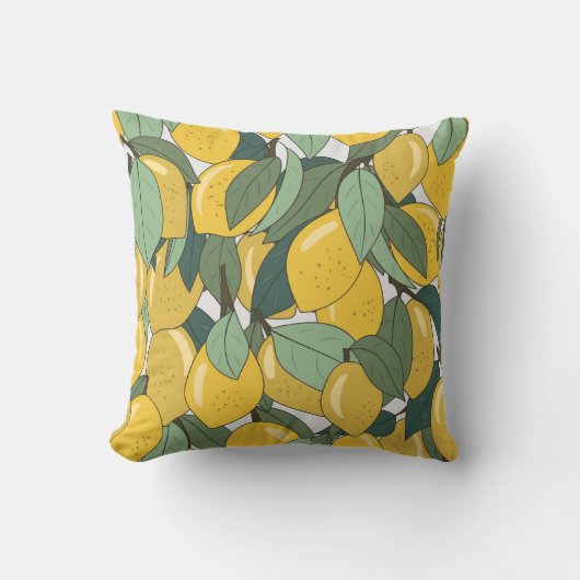 黄色いレモンのトロピカルパターン。 クッション (正面)