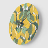黄色いレモンのトロピカルパターン。 ラージ壁時計 (傾斜)
