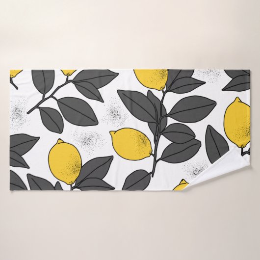 黄色いレモンを使った熱帯のシームレスな模様。Hand バスタオル (バスタオル)